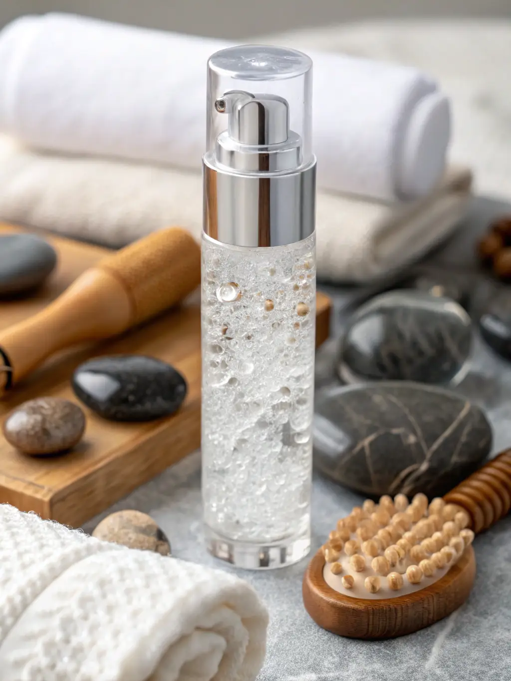 An artistic image featuring the smooth, glistening texture of Nuru gel on skin, highlighting the unique sensory experience of Nuru massage.